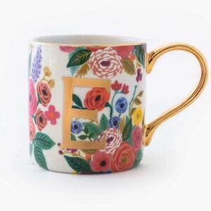 New Rifle Paper Company Co Floral Mug Monogram E Gold Handle Anthropologie